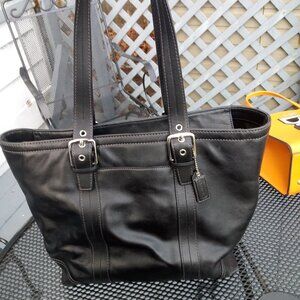 COACH Y2K Vintage Large Hampton Black Leather Tote Shoulder Bag Purse F112